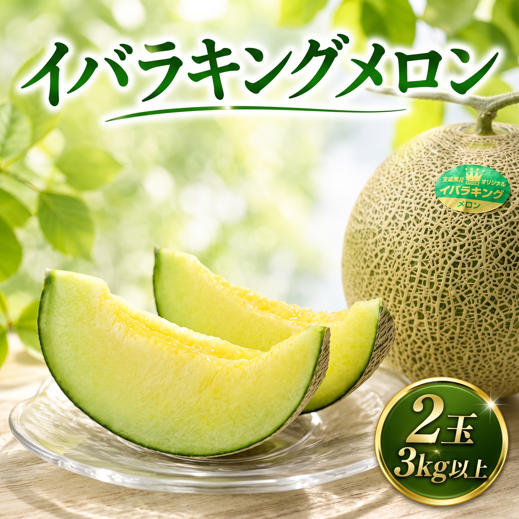 【2027年発送】 メロン 2玉 計3kg以上 イバラキング 茨城 果物 くだもの フルーツ 果実 青肉 青肉メロン 2個 茨城県 鉾田市 山一ファーム